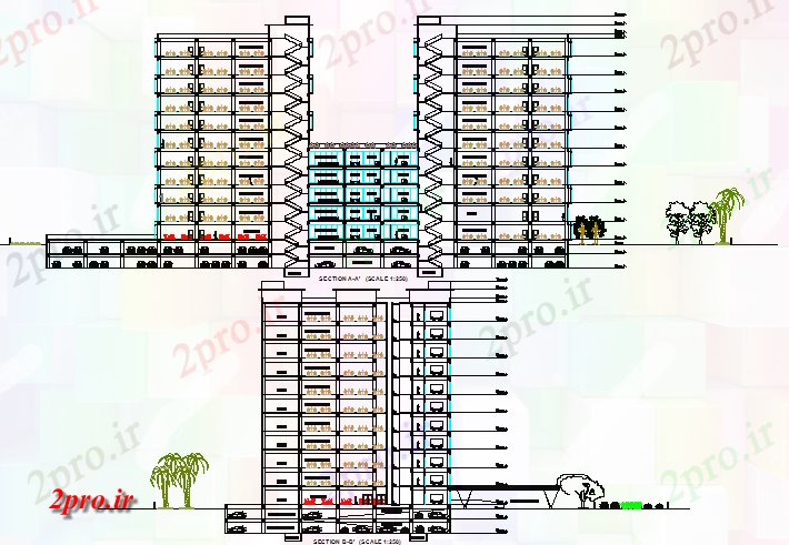 دانلود نقشه ساختمان مرتفعبلند ساخت نما 42 در 94 متر (کد68704)