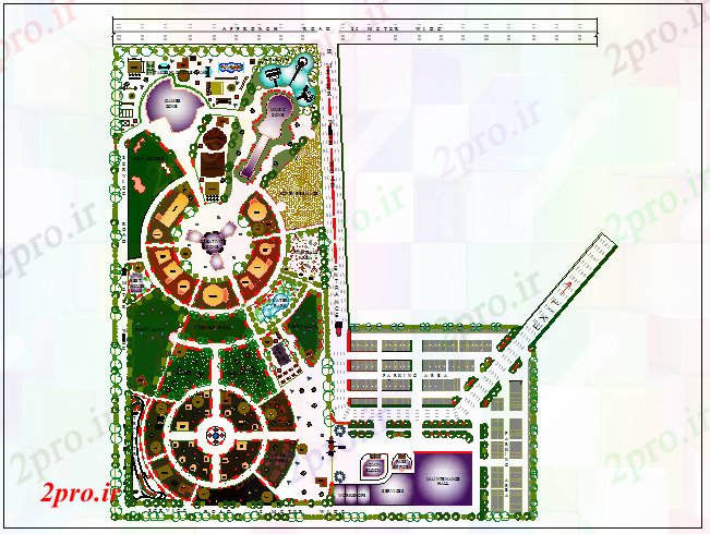 دانلود نقشه باغ تفریحی پارک، پارک تفریحی از محوطه سازی شهرستان جزئیات 36 در 41 متر (کد68714)