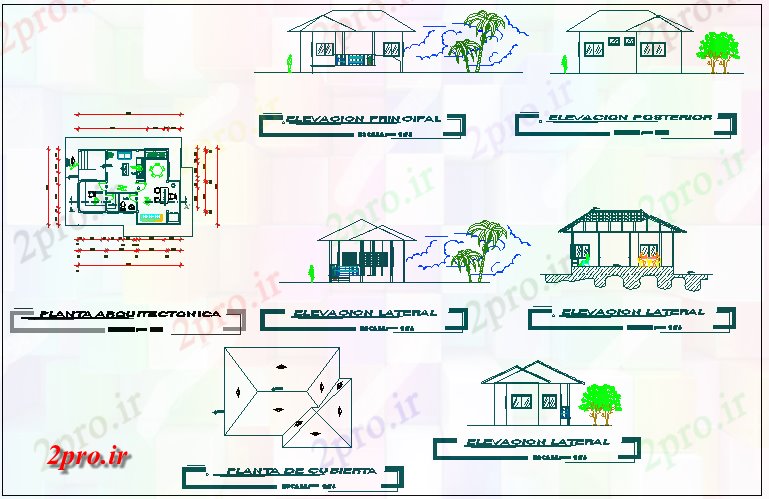 دانلود نقشه مسکونی ، ویلایی ، آپارتمان نما خانه و طراحی 7 در 9 متر (کد68724)