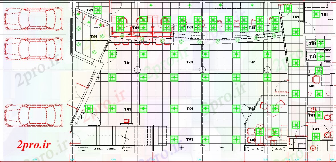دانلود نقشه بانک ها سقف و پارکینگ خودرو طرحی بانک 12 در 20 متر (کد68727)