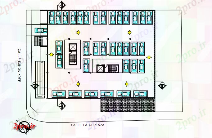 دانلود نقشه ساختمان اداری - تجاری - صنعتی پارکینگ جزئیات 32 در 39 متر (کد68747)