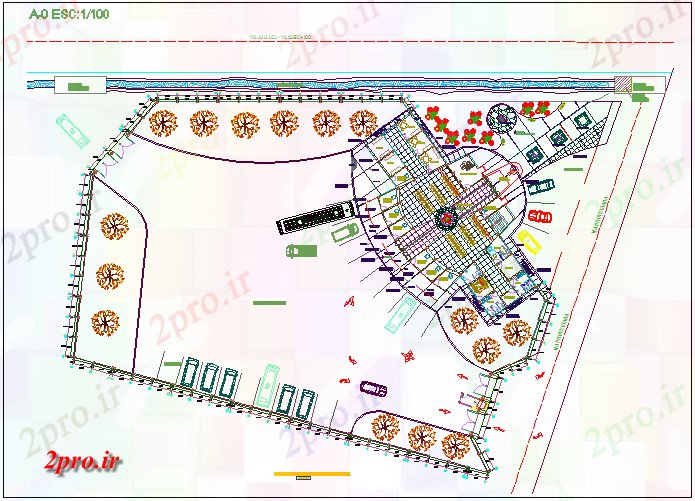 دانلود نقشه باغ جزئیات محوطه سازی باغ  عمومی با  طراحی حصار محیط  (کد68760)