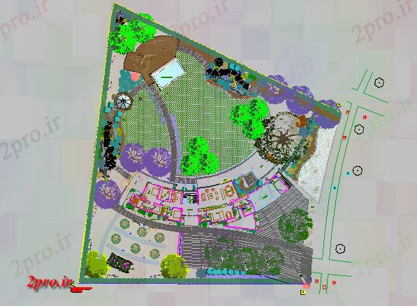 دانلود نقشه باغ شخصیخانه با باغ و شنا محوطه سازی جزئیات 11 در 46 متر (کد68772)