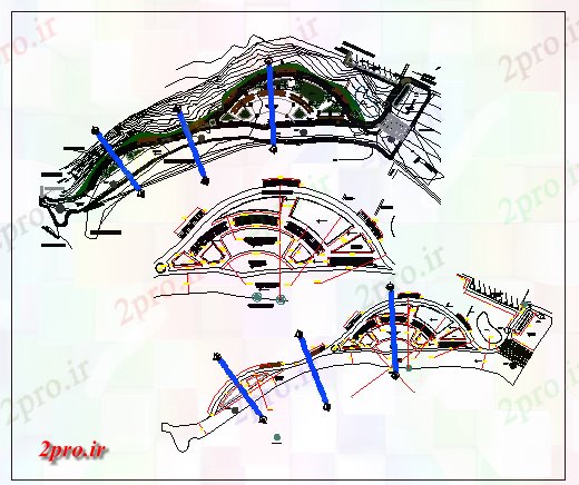 دانلود نقشه باغ پارک محوطه سازی، سایت پلان و ساختار جزئیات 28 در 250 متر (کد68785)