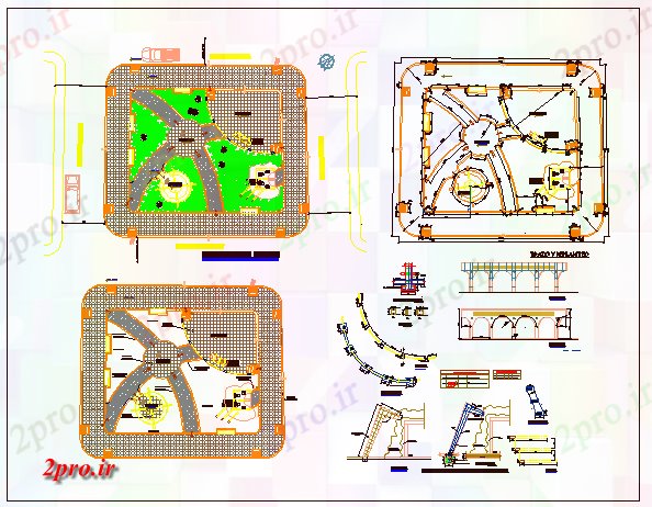 دانلود نقشه باغ تم پارک عمومی محوطه سازی باغ و ساختار جزئیات 15 در 18 متر (کد68791)