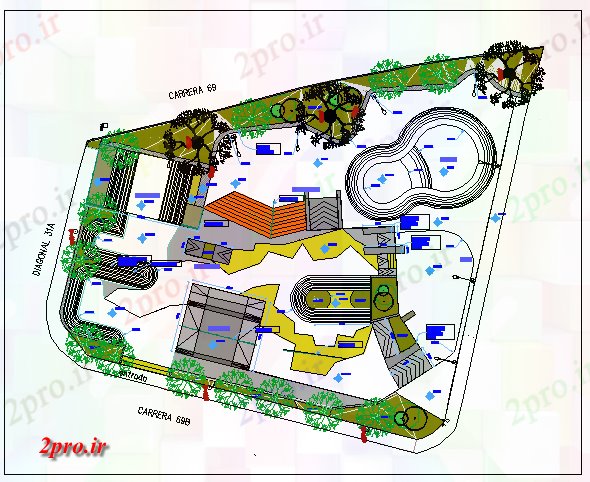 دانلود نقشه پارک - باغ عمومی تم و ماجراجویی پارک شهرستان محوطه سازی جزئیات 43 در 46 متر (کد68795)
