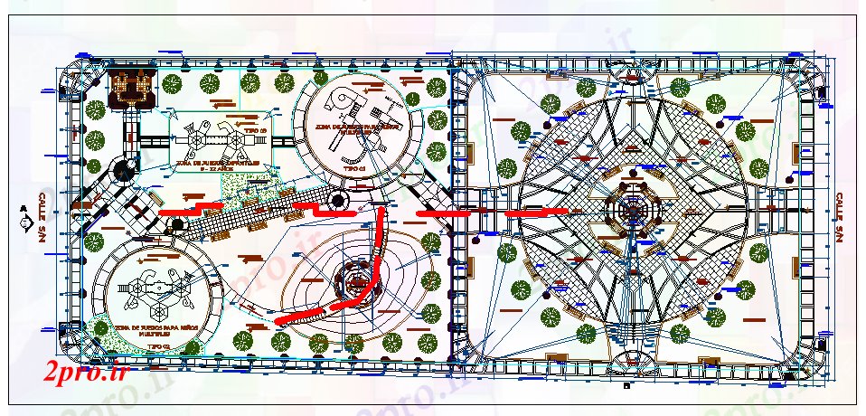 دانلود نقشه پارک - باغ    عمومی نمای تفصیلی محوطه سازی از تم های عمومی باغ  (کد68800)