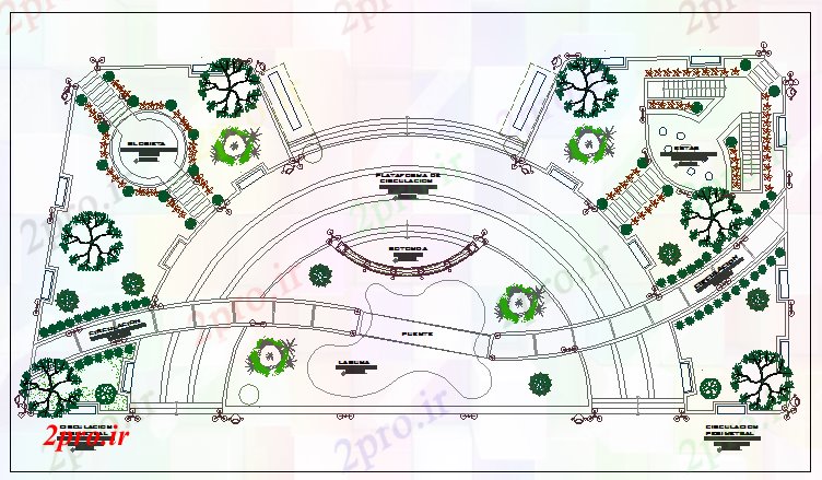 دانلود نقشه پارک - باغ عمومی محوطه سازی پارک عمومی جامعه جزئیات 18 در 40 متر (کد68805)