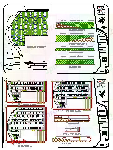 دانلود نقشه باغ شخصیمحوطه سازی و پارکینگ خودرو جزئیات بسیاری از هتل 21 در 23 متر (کد68876)