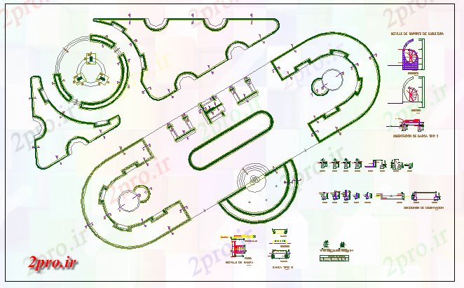 دانلود نقشه باغ محوطه سازی جزئیات عمومی پارک مربع (کد68886)