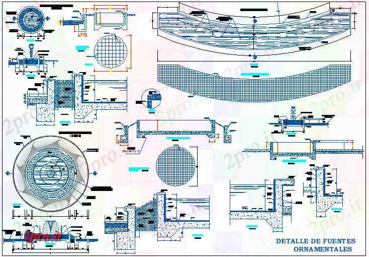 دانلود نقشه فواره فواره تزئینی باغ  جزئیات سازنده  (کد68923)