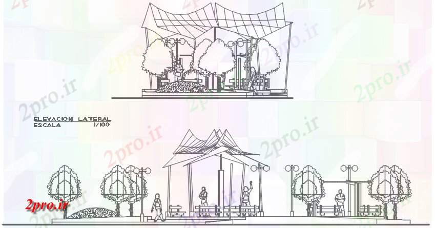 دانلود نقشه باغ منطقه باغ  نشسته نما جزئیات (کد68947)