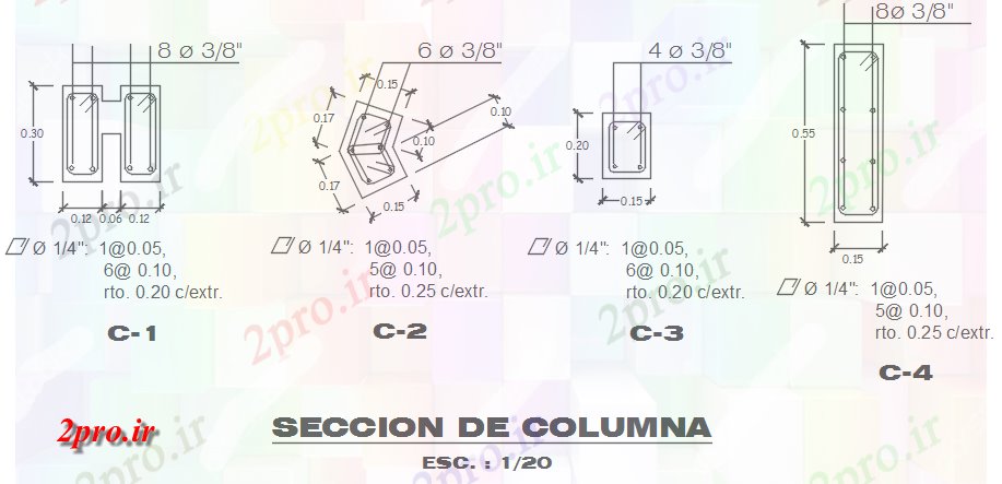 دانلود نقشه جزئیات ساخت و ساز تقویت نوار لنگر C-1، C-2، C-3، C-4 جزئیات (کد68963)