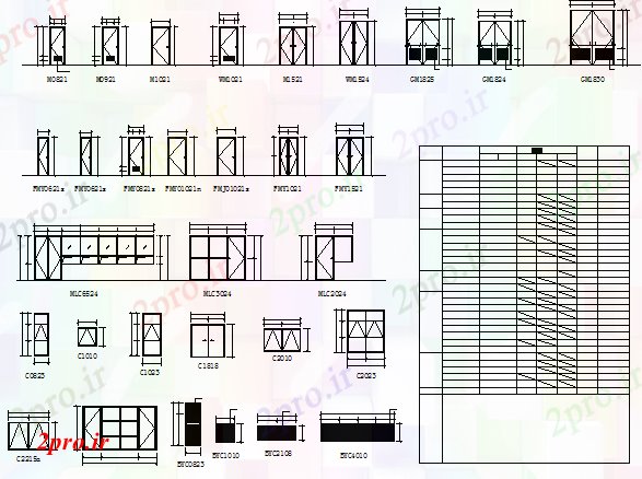 دانلود نقشه جزئیات طراحی در و پنجره  درب نمای  (کد69066)