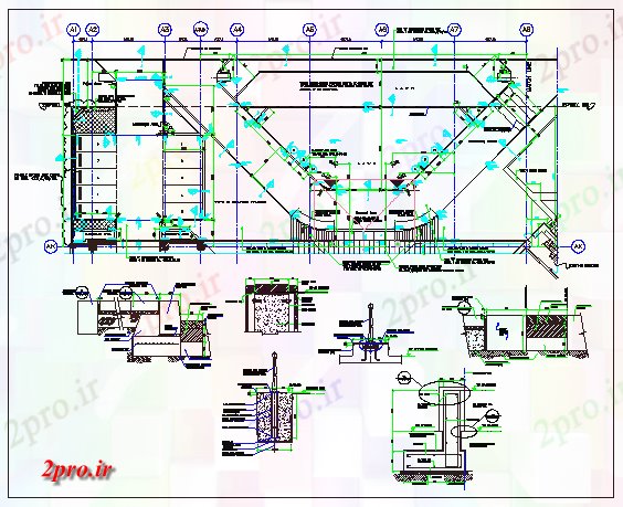 دانلود نقشه پارک - باغ عمومی محوطه سازی جزئیات طرحی از پارک عمومی 30 در 72 متر (کد69082)