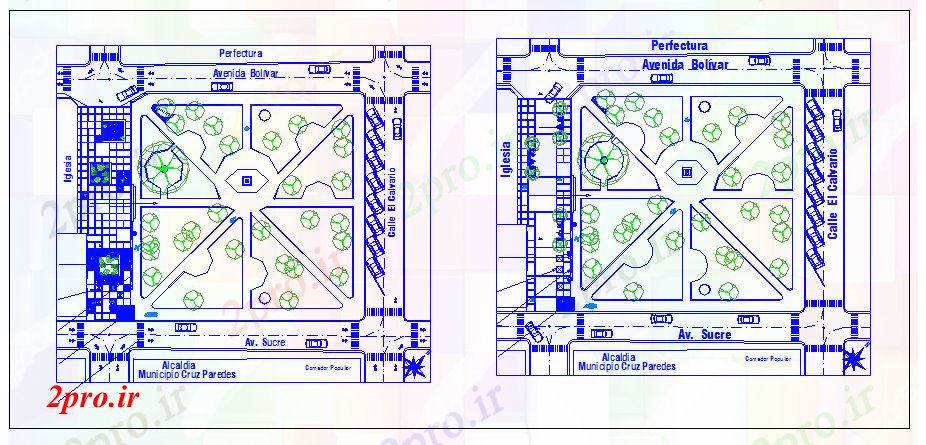دانلود نقشه پارک - باغ عمومی ساختار پارک مرکزی و محوطه سازی جزئیات 68 در 73 متر (کد69092)