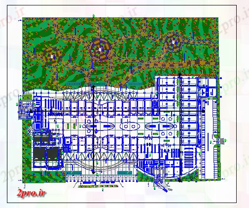 دانلود نقشه هایپر مارکت - مرکز خرید - فروشگاه مرکز منطقه محوطه سازی طبقه همکف با ساختار جزئیات 130 در 230 متر (کد69103)