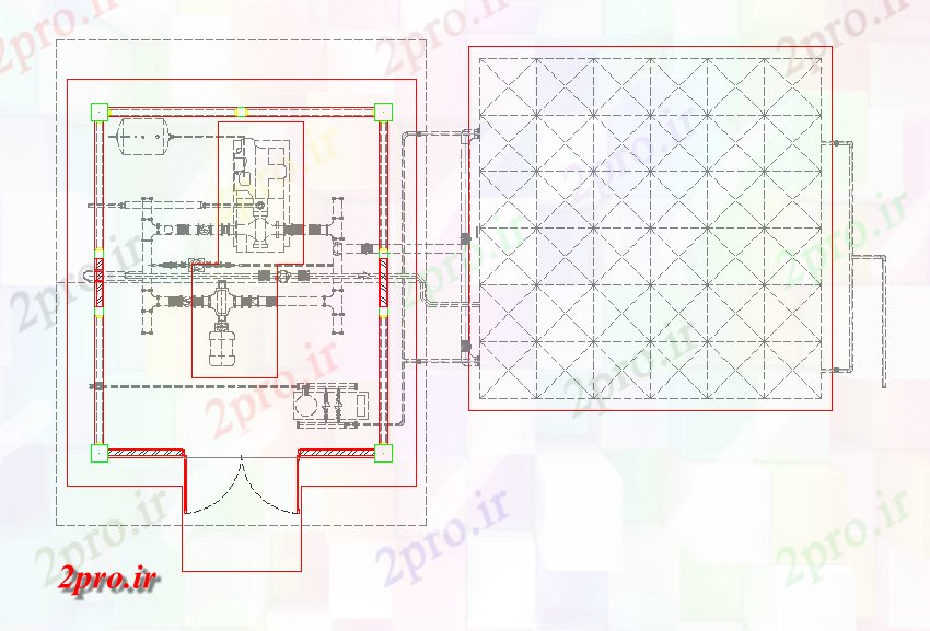 دانلود نقشه جزئیات لوله کشی طرحی تلمبه خانه با خط لوله    (کد69135)