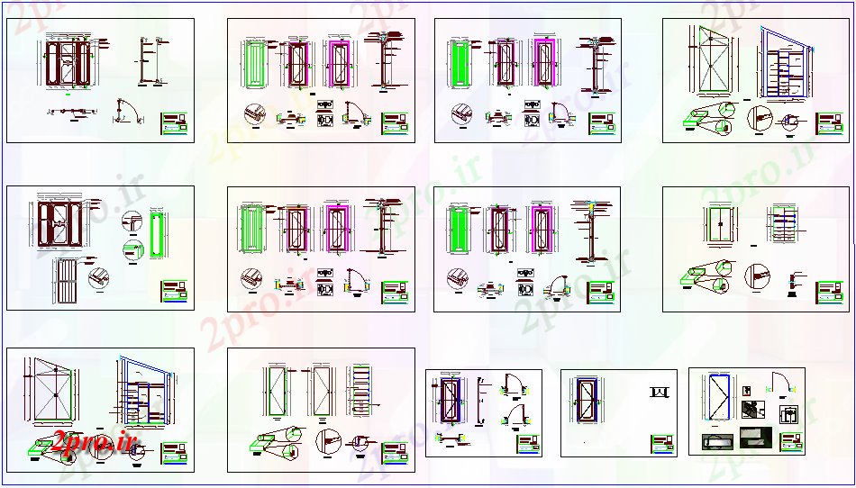 دانلود نقشه جزئیات طراحی در و پنجره  چوب درب فریم انواع مختلف طراحی    (کد69162)