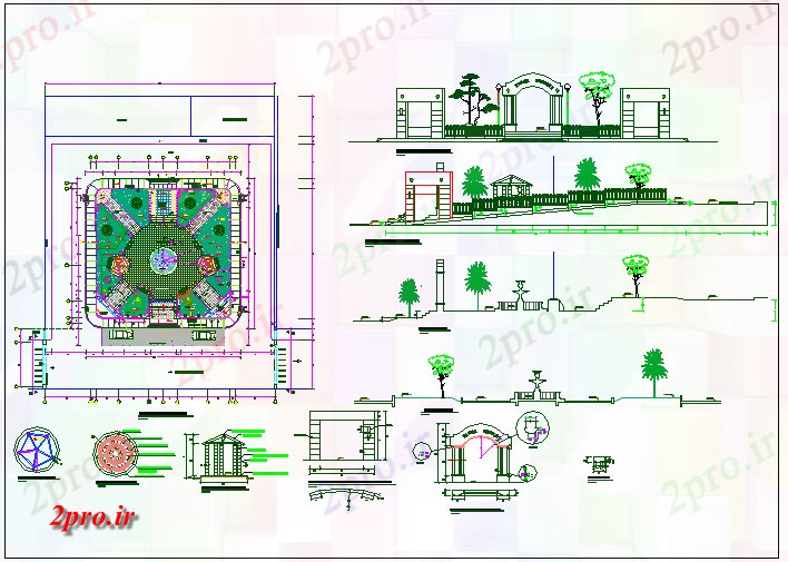 دانلود نقشه پارک - باغ عمومی محوطه سازی پارک روستایی پروژه معماری 11 در 11 متر (کد69164)