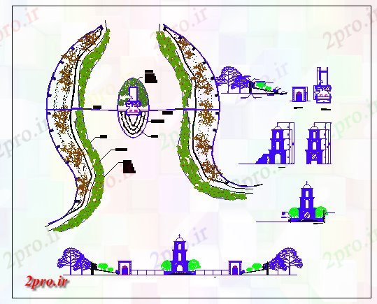 دانلود نقشه پارک - باغ    عمومی محوطه سازی پارک برج کلیسا و اصلی دروازه نما (کد69167)