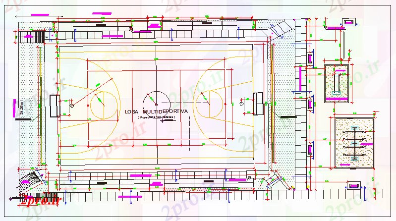 دانلود نقشه ورزشگاه ، سالن ورزش ، باشگاه ورزش جامعه معماری زمین پروژه 26 در 63 متر (کد69197)