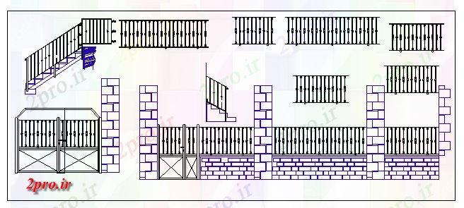 دانلود نقشه باغ آهن جزئیات دروازه بیرون از منزل با حصار محیط باغ  (کد69211)