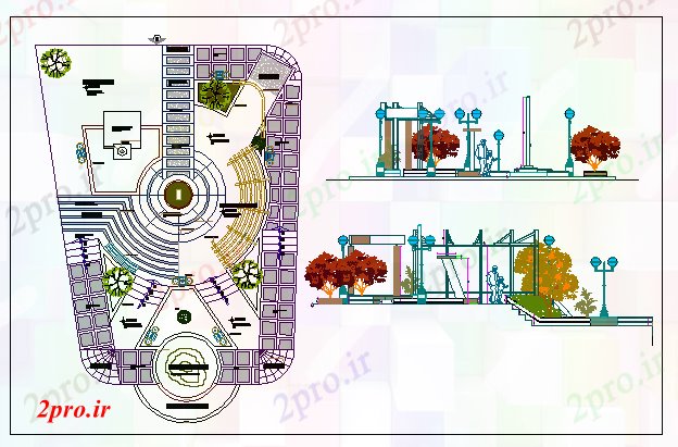 دانلود نقشه پارک - باغ عمومی جزئیات انجمن پارک محوطه سازی با تجهیزات 10 در 14 متر (کد69212)