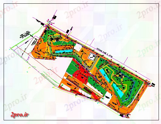 دانلود نقشه پارک - باغ عمومی محوطه سازی هزاره سوم پارک عمومی جزئیات 115 در 342 متر (کد69213)