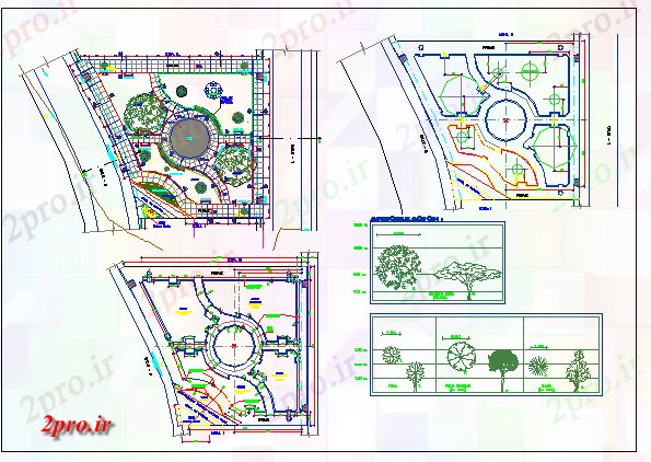 دانلود نقشه پارک - باغ عمومی افتخار جزئیات پارک محوطه سازی با بلوک های درخت 20 در 24 متر (کد69226)