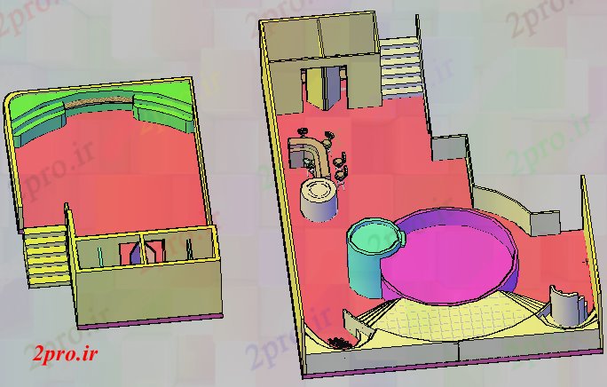 دانلود نقشه حمام مستر طراحی تریدی از جکوزی بخار سونا جزئیات (کد69259)