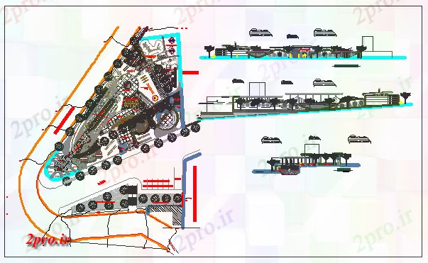 دانلود نقشه پارک - باغ عمومی کودکی محوطه سازی پارک فرهنگی و دروازه جزئیات 43 در 67 متر (کد69262)