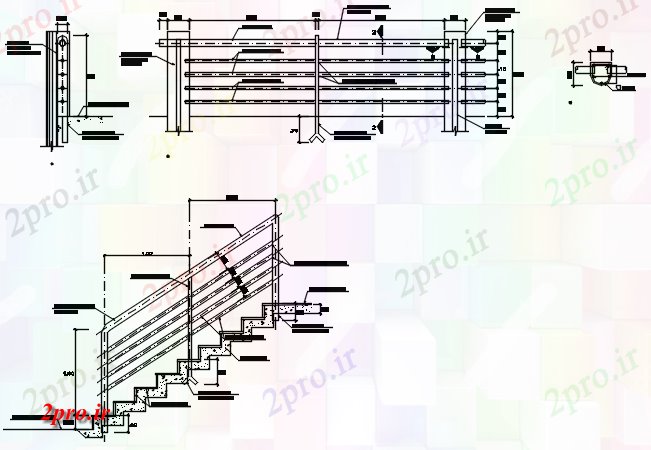 دانلود نقشه جزئیات ساخت و ساز پله طرح، نما و بخش جزئیات (کد69283)