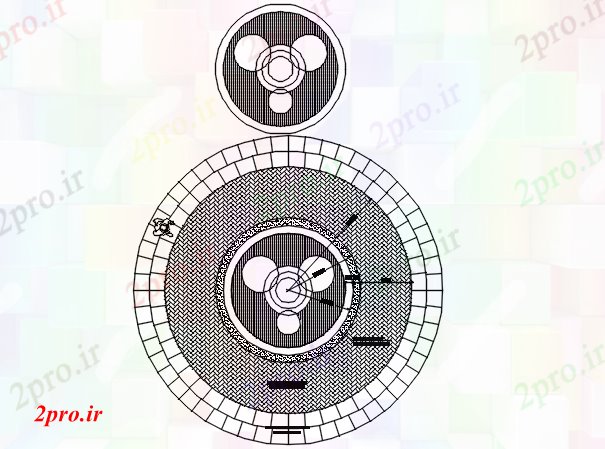 دانلود نقشه ساختمان اداری - تجاری - صنعتی دایره طرحی شکل جزئیات 40 در 42 متر (کد69287)