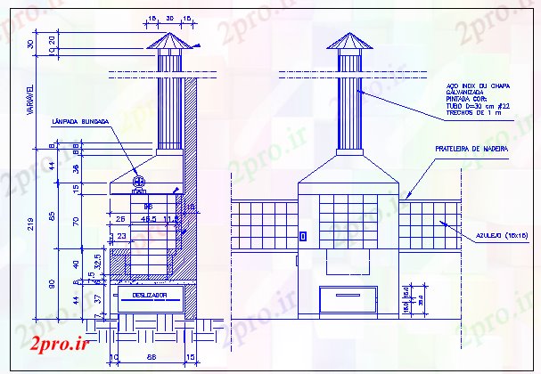 دانلود نقشه آشپزخانه نما کباب سرخ و  مقطعی (کد69299)