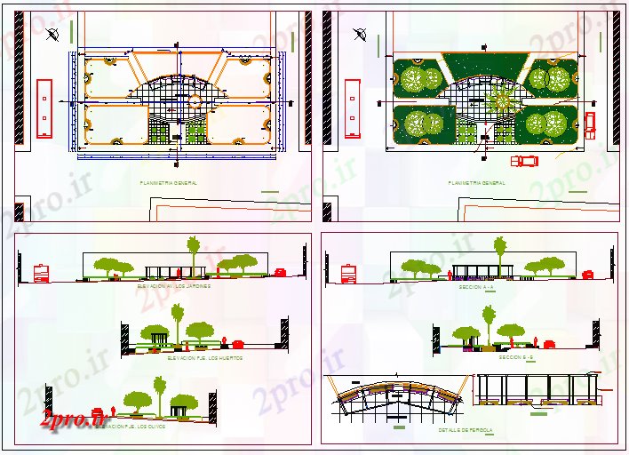 دانلود نقشه پارک - باغ عمومی محوطه سازی پارک شهری پروژه معماری 14 در 31 متر (کد69301)
