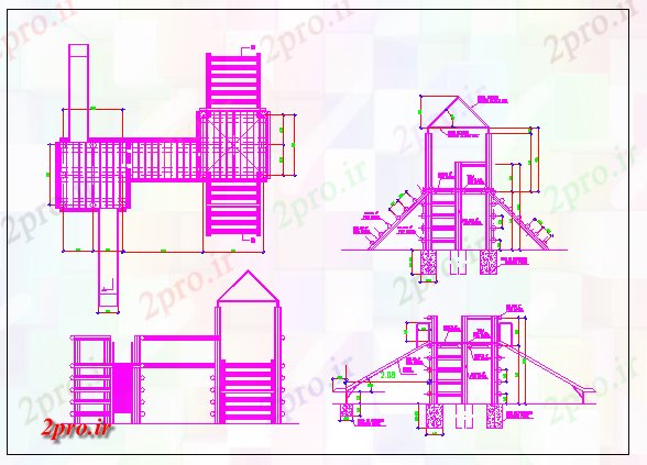 دانلود نقشه باغ چوبی تجهیزات زمین بازی برجک جزئیات (کد69303)