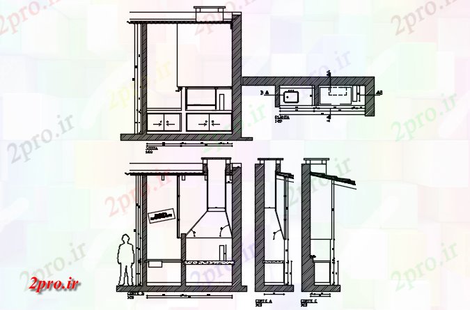 دانلود نقشه آشپزخانه طرحی آشپزخانه و نما، بخش جزئیات (کد69324)