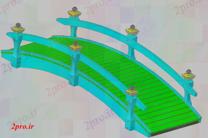 دانلود نقشه جاده و پل طراحی تریدی از پل ژاپنی چوبی باغ  (کد69327)