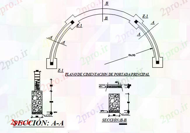 دانلود نقشه جزئیات ساخت و ساز طرحی شکل قوس و بخش جزئیات (کد69333)