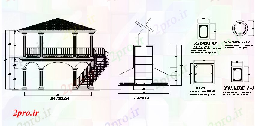 دانلود نقشه جزئیات ساخت و ساز ستون، پایه و اساس و نما جزئیات (کد69342)