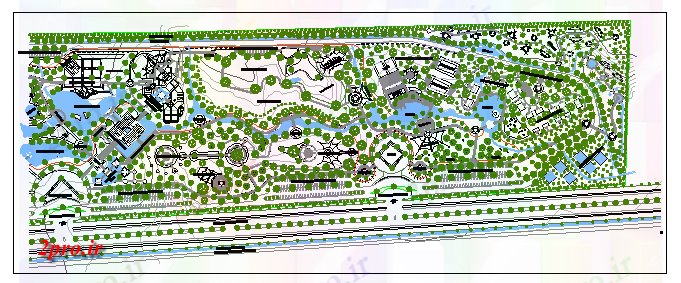 دانلود نقشه پارک - باغ عمومی جزئیات پارک محوطه سازی از شهرستان پارک 25 در 94 متر (کد69396)
