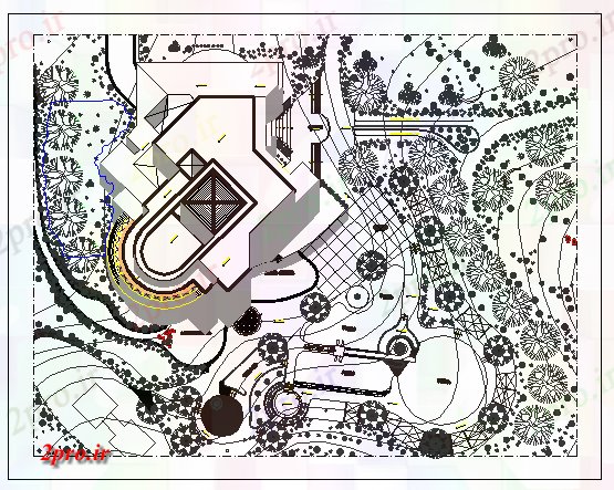 دانلود نقشه پارک - باغ عمومی محوطه سازی و ساختار جزئیات شهری باغ عمومی 19 در 20 متر (کد69405)
