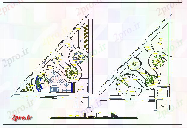 دانلود نقشه پارک - باغ عمومی تفریح ​​و سرگرمی محوطه سازی پارک با دروازه جزئیات 33 در 36 متر (کد69422)