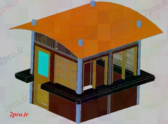 دانلود نقشه باغ طراحی تریدی از کیوسک های چوبی از باغ  عمومی (کد69464)