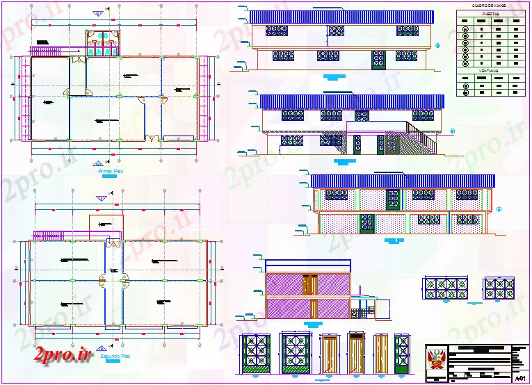 دانلود نقشه ساختمان دولتی ، سازمانی سازمان شهرداری های معماری طرح، نما، بخش و درب و پنجره جزئیات 5 در 10 متر (کد69522)