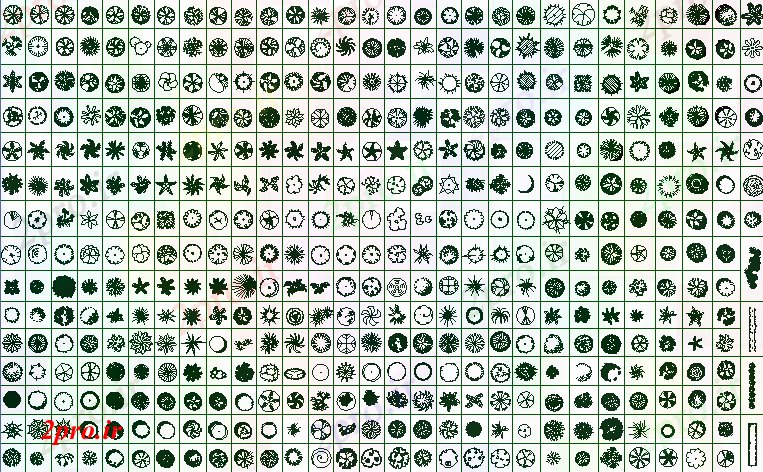 دانلود نقشه باغ بلوک های گیاهی درخت های تزئینی جزئیات (کد69529)