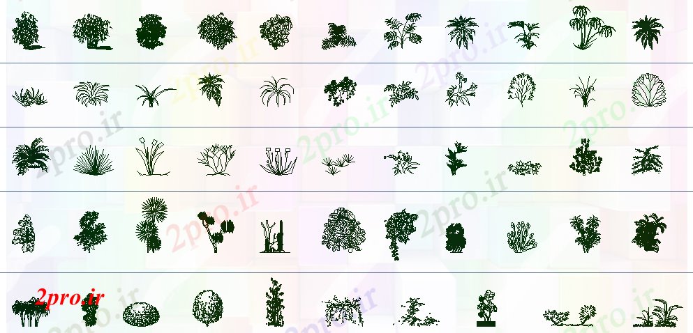 دانلود نقشه باغ درخت و گیاهان و نباتات بلوک مشترک جزئیات باغ  (کد69530)