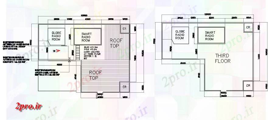 دانلود نقشه معماری رادیو الکتریکی کابین برج و کف جزئیات (کد69616)