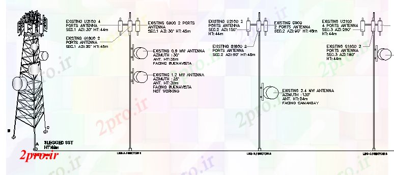 دانلود نقشه معماری نصب و راه اندازی برق برج با سه پا  (کد69654)
